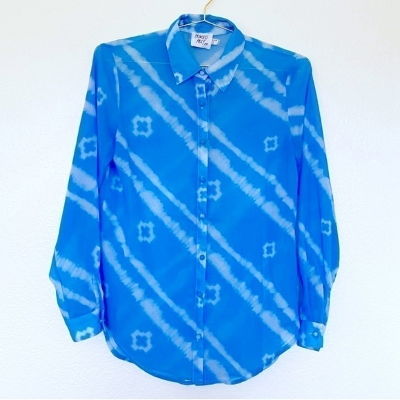 PRINCESS POLLY Georgina Button Down Shirt in Blue SZ 2 - Picture 3 of 5
